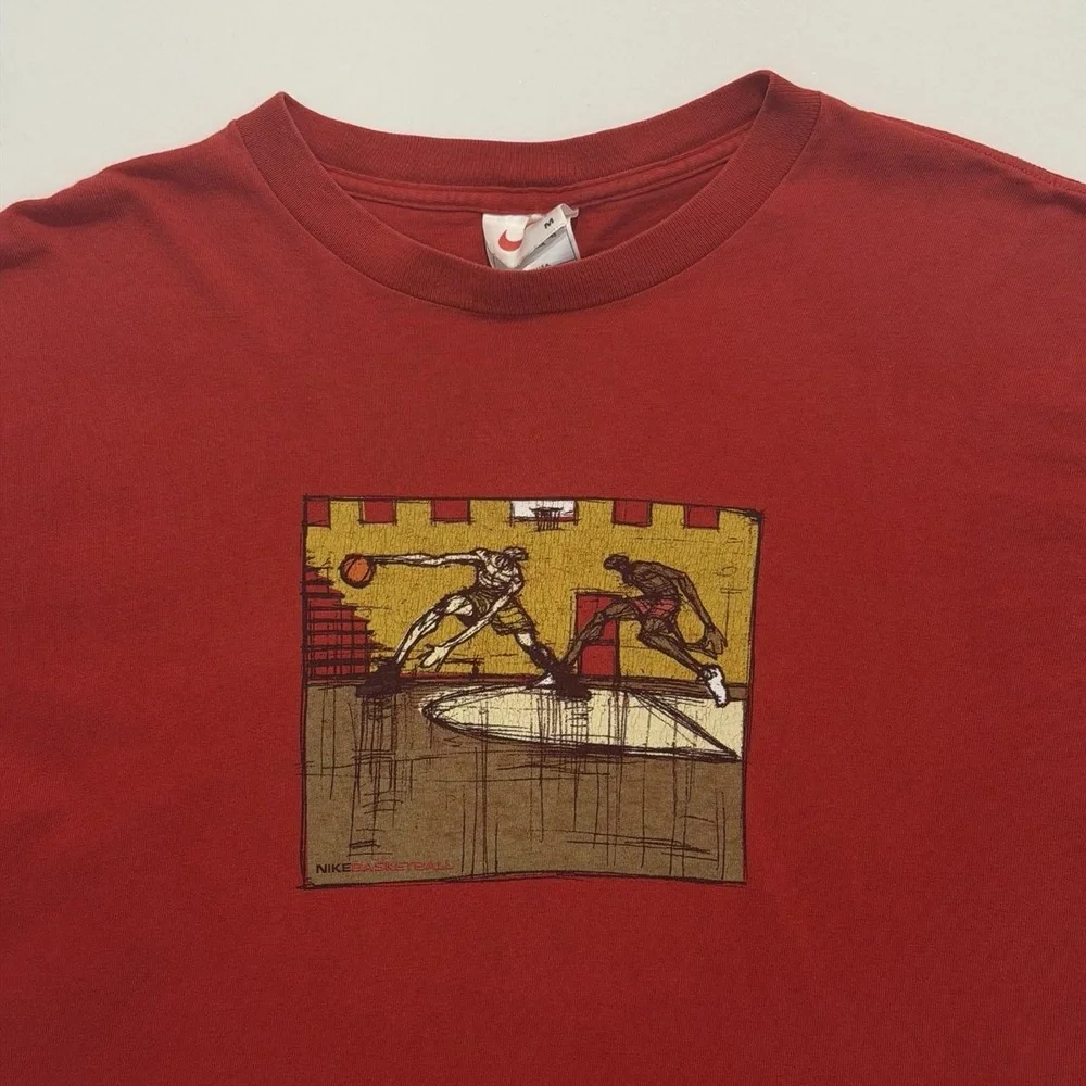 Vintage 90s Nike Basketball Red Shirt White Tag Art USA Tee Michael Jordan Sz M